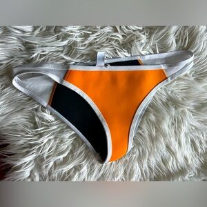 Hoaka Swimwear Orange Bikini Bottom Size M/L Low Cut Cheeky Fit White Trim